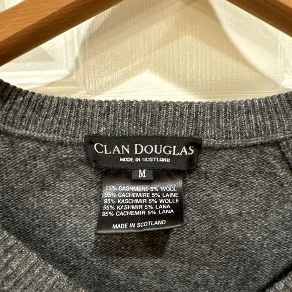 NWOT Clan Douglas Sweater Mens Large Gray Cashmere Wool V-Neck Pullover Scotland - Picture 2 of 5